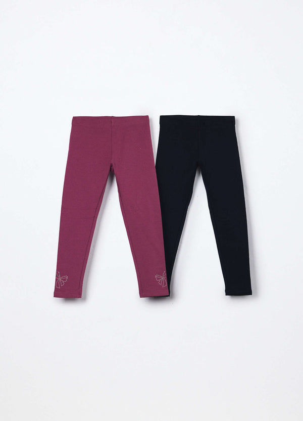 Pack 2 leggings in french terry di cotone stretch bambina