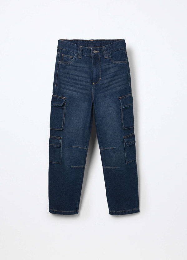 Pantaloni cargo in denim di puro cotone ragazzo