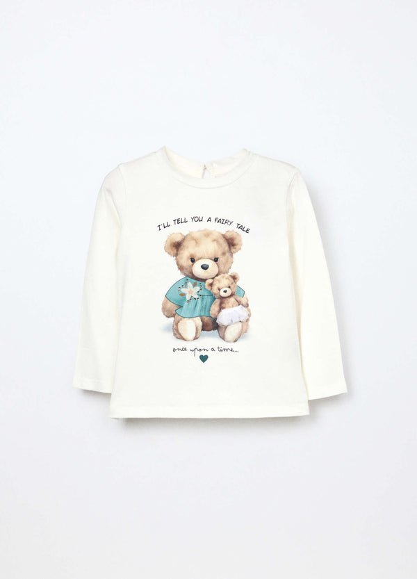 T-shirt a maniche lunghe in cotone stretch neonata