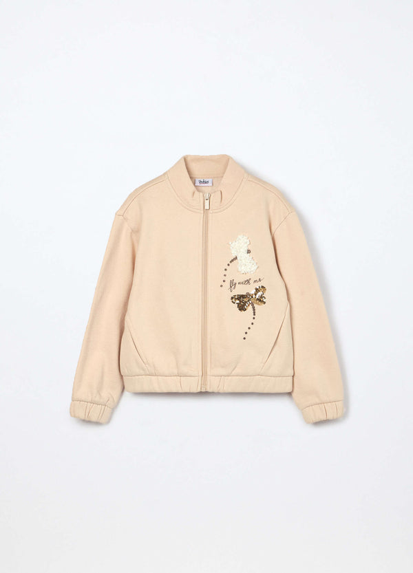 Felpa con zip in cotone felpata bambina