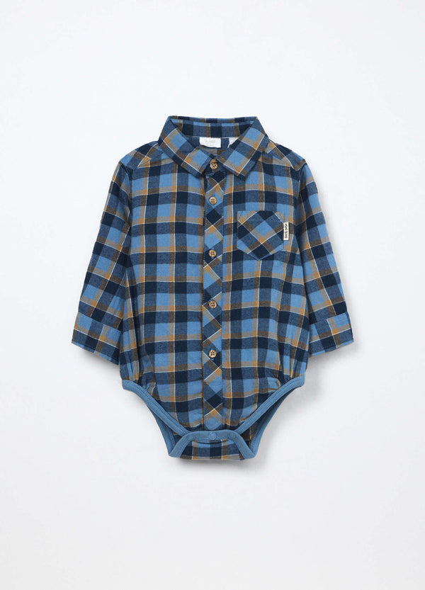 Body-camicia in flanella di puro cotone neonato
