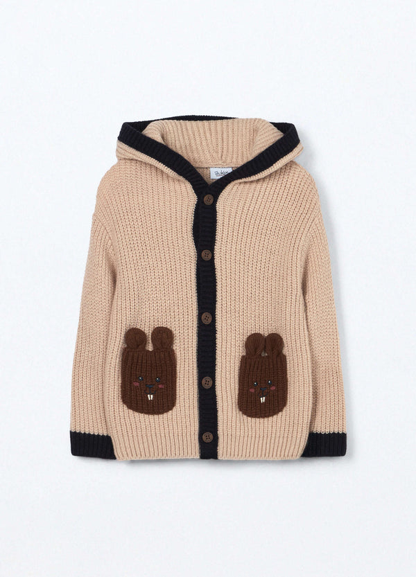 Cardigan tricot con cappuccio neonato