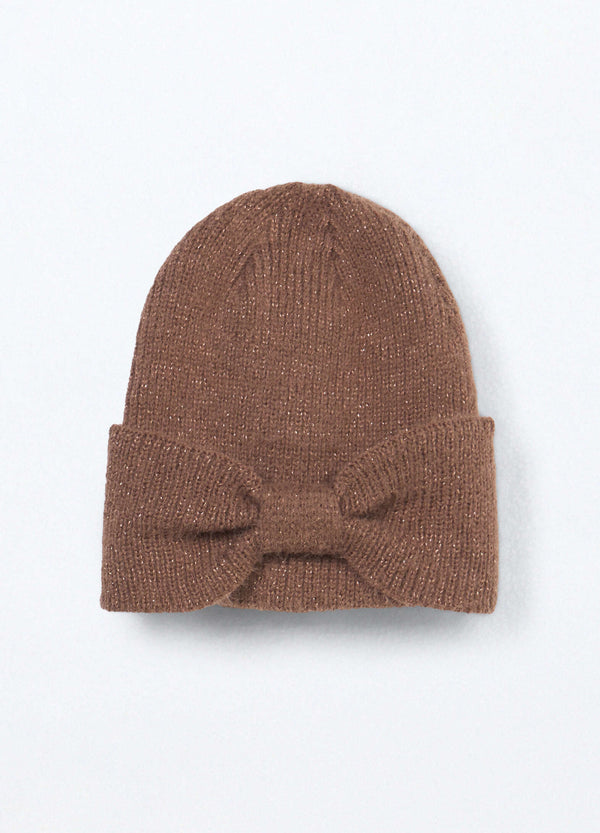 Berretto tricot con fiocco