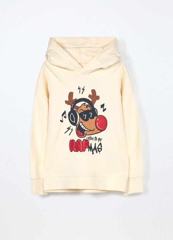 Felpa BLUKIDS in puro cotone di NATALE con cappuccio bambino.