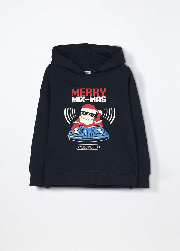 Felpa BLUKIDS in puro cotone di NATALE con cappuccio bambino.