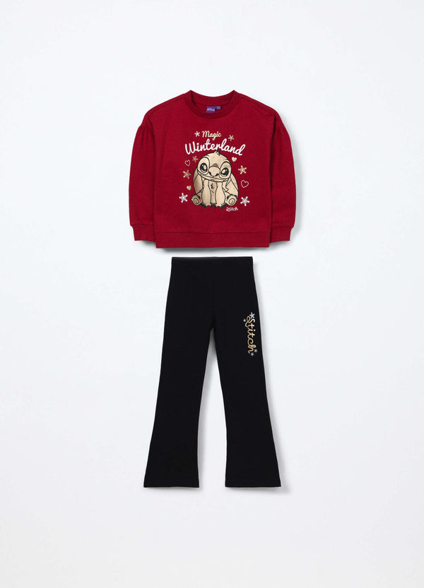 Jogging set in cotone felpato stretch Stitch bambina