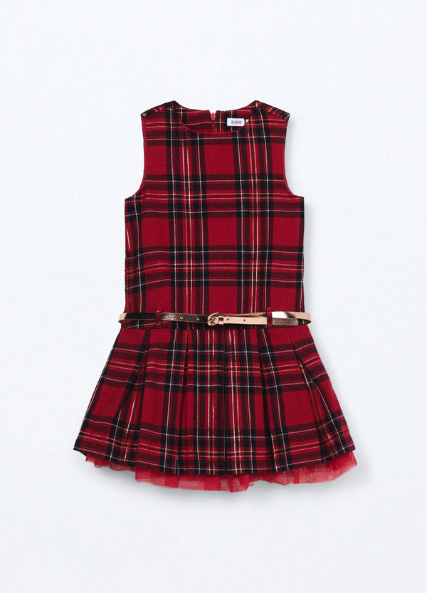 Vestito in twill a quadri bambina