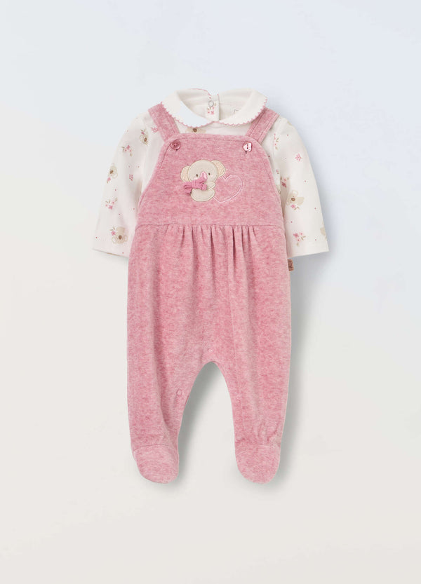 Set salopette + t-shirt in misto cotone neonata