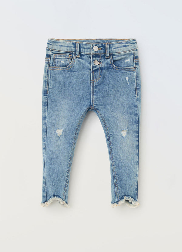 Jeans in denim stretch sfrangiati neonata