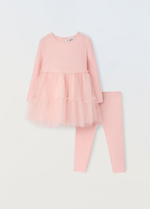 Jogging set in misto cotone stretch con tulle neonata