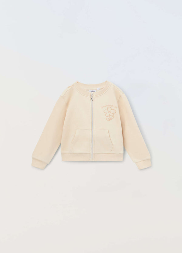 Felpa a girocollo con zip in misto cotone bambina