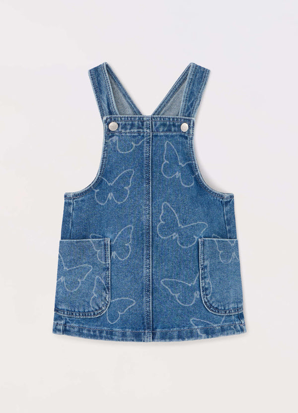 Vestito salopette in denim di puro cotone neonata
