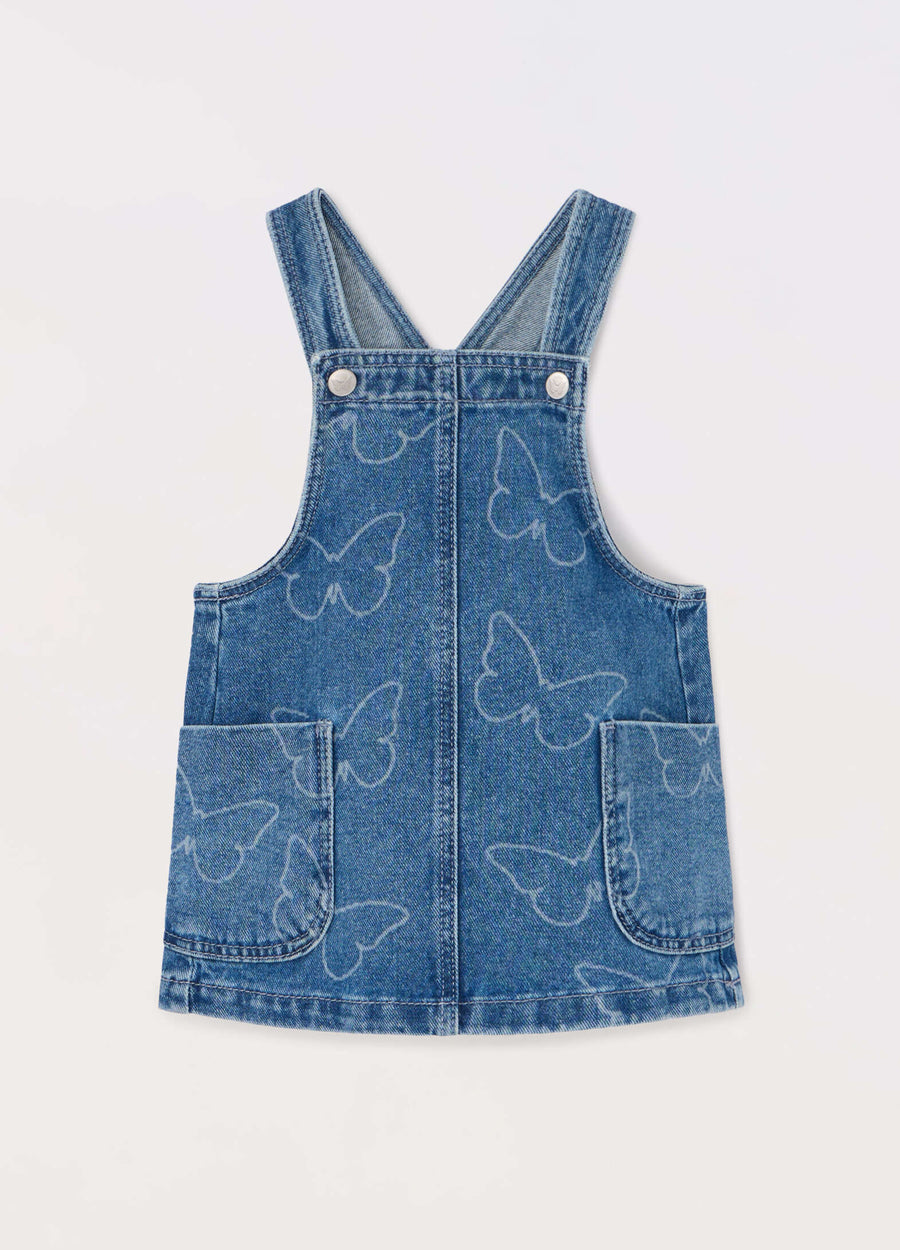 Vestito salopette in denim di puro cotone neonata