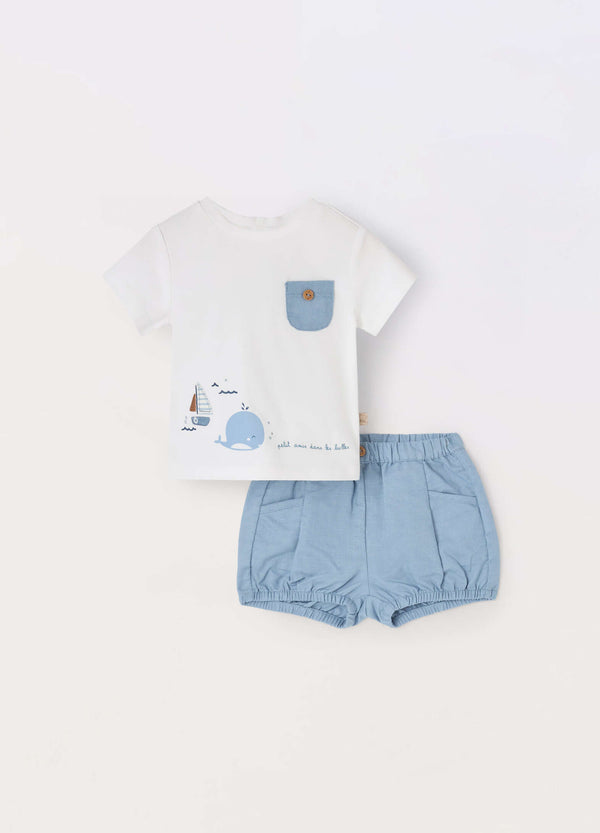 Set t-shirt + shorts in misto lino neonato