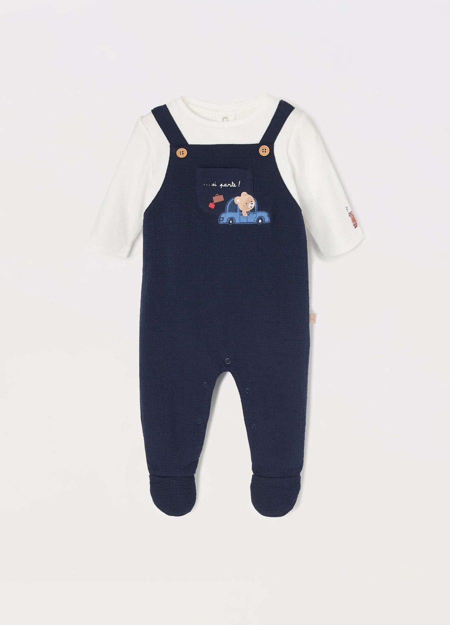 Set salopette + t-shirt in punto Milano neonato