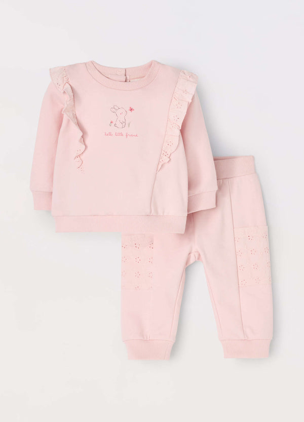 Jogging set in felpa di puro cotone con rouches neonata