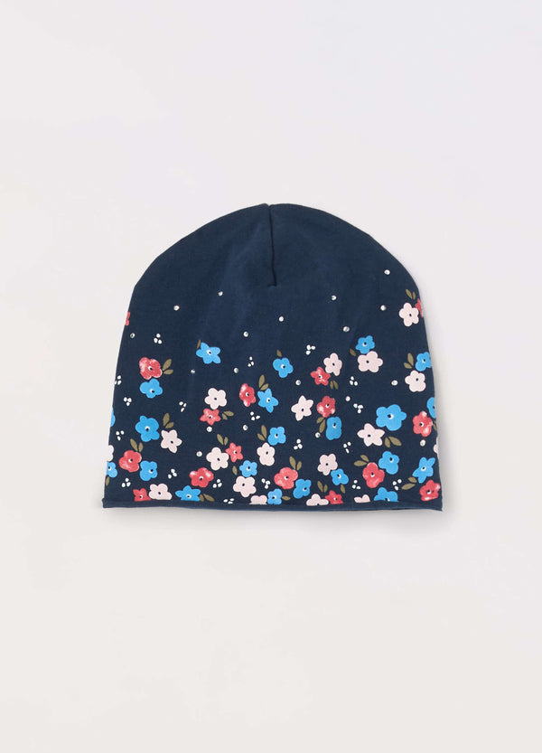 Berrettino in cotone stretch con strass neonata