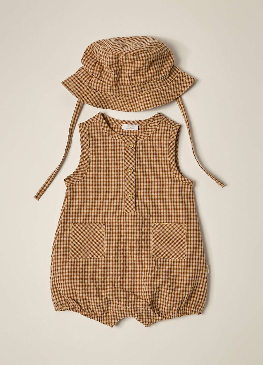 Set cappello e pagliaccetto a quadri neonato