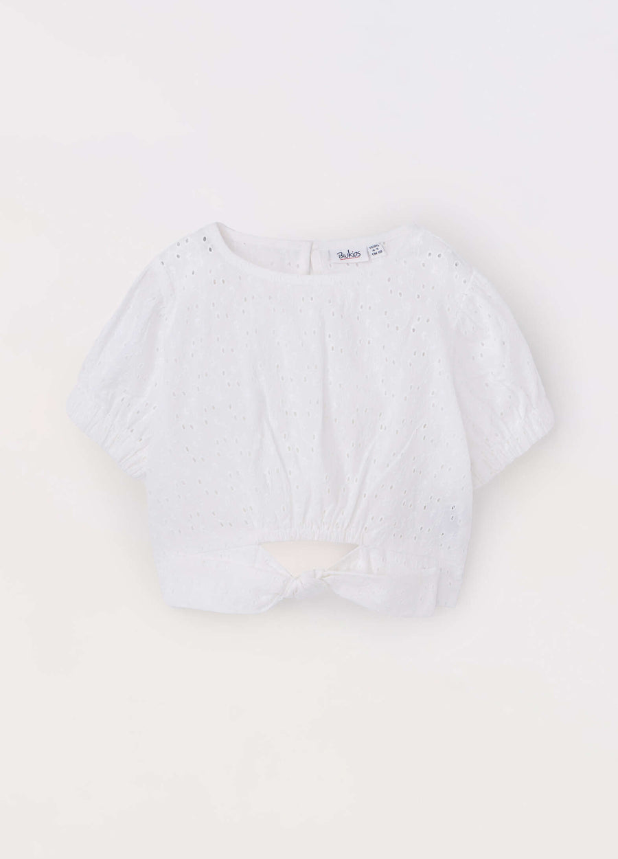 Blusa in puro cotone sangallo bambina