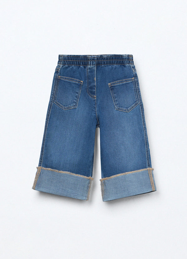Pantaloni wide leg in denim di misto cotone neonata