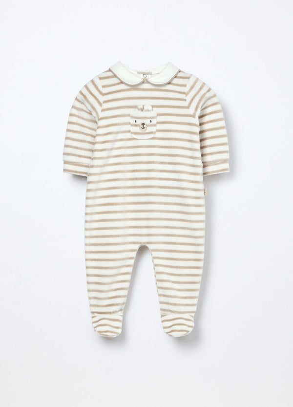 Tutina misto cotone velours a righe neonato