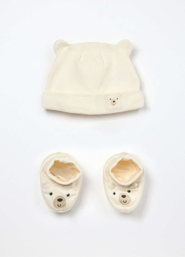 Set berretto + scarpine in costina di puro cotone neonato