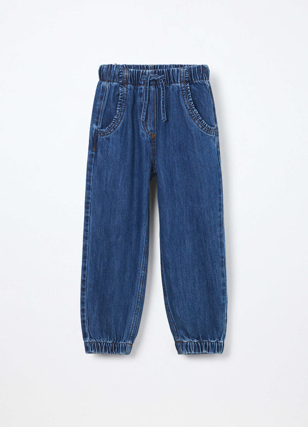 Jogger in denim misto cotone bambina