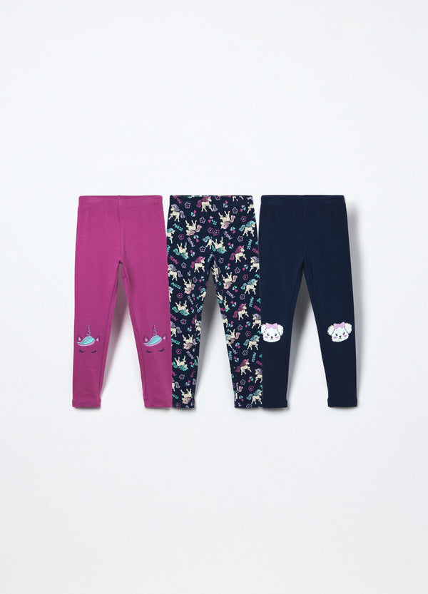 Pack 3 leggings in jersey di cotone stretch bambina