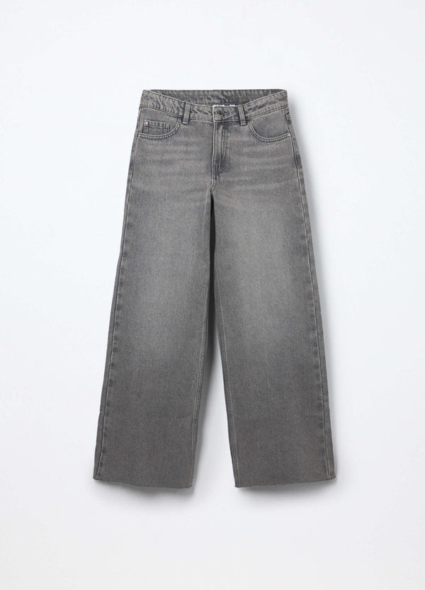 Pantaloni wide leg in denim di misto cotone ragazza