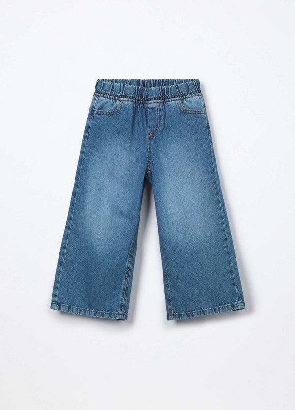 Pantaloni wide leg in denim di puro cotone bambina