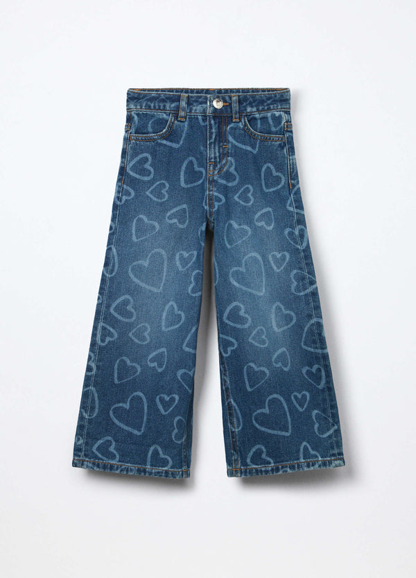 Pantaloni wide leg in denim di puro cotone bambina
