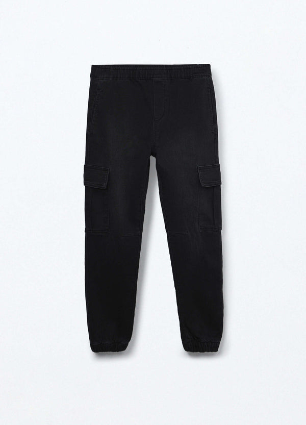 Jogger cargo in denim misto cotone ragazzo