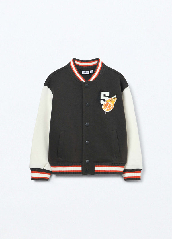 Felpa varsity in french terry di misto cotone bambino