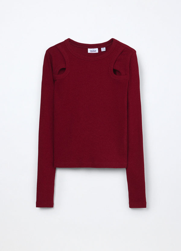 T-shirt in costina di cotone stretch ragazza