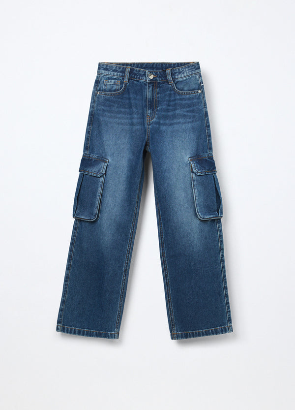 Pantaloni cargo in denim di puro cotone ragazza