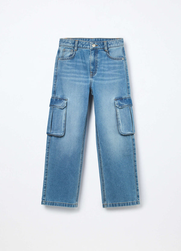 Pantaloni cargo in denim di puro cotone ragazza