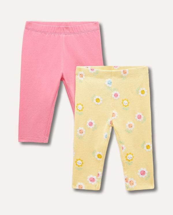 Pack 2 leggings in puro cotone neonata