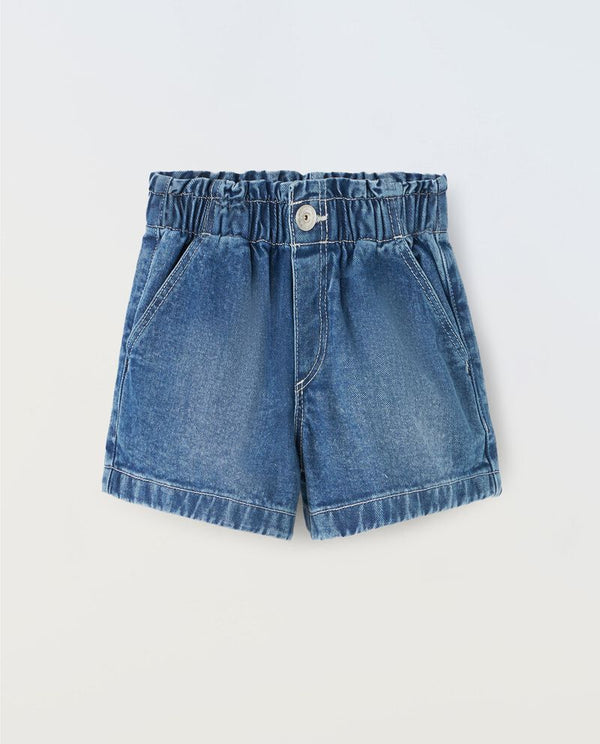 Shorts papperbag in denim di puro cotone bambina