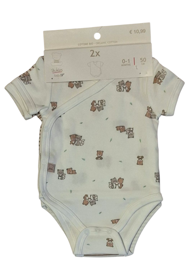 Pack 2 body incrociati in interlock di puro cotone neonato