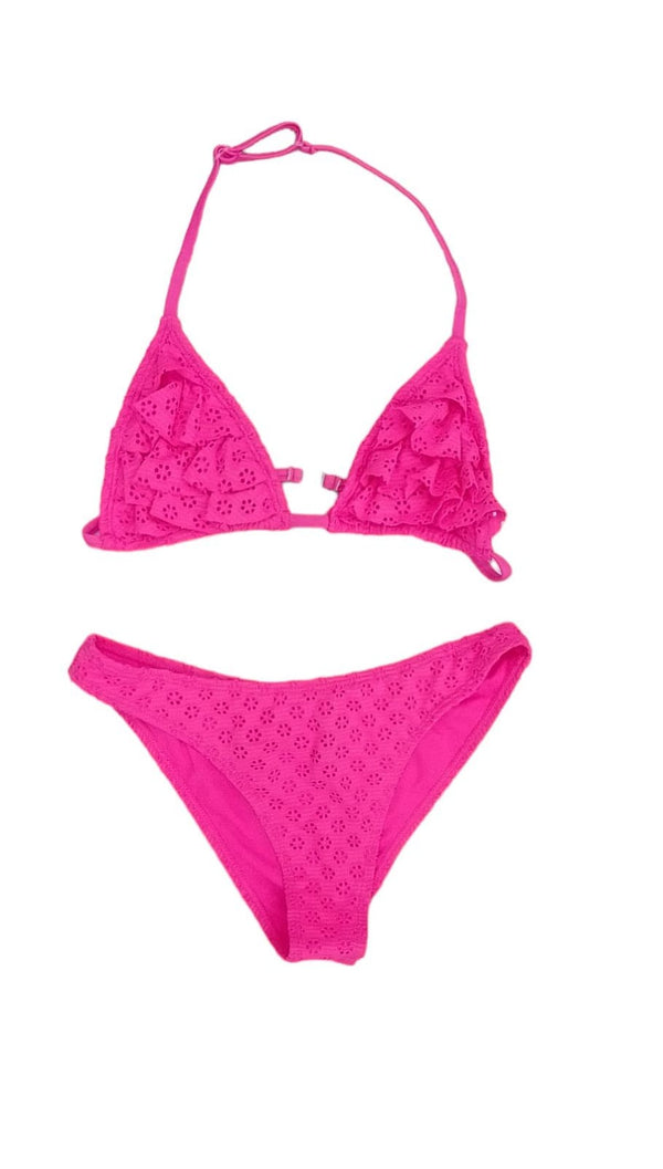 Bikini con top a triangolo in sangallo