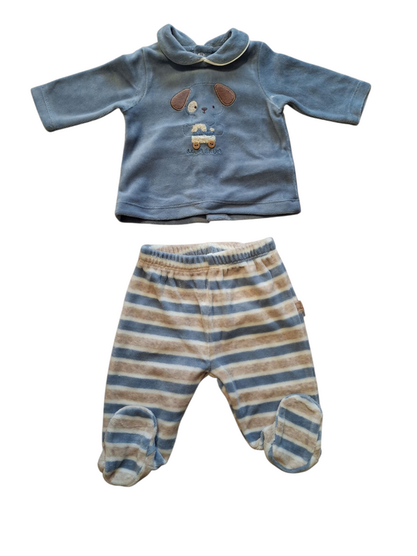 Tutina in velours di cotone 2 pezzi neonato
