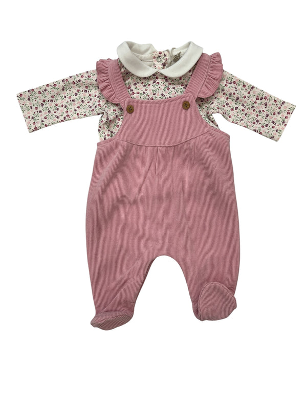 Set salopette + t-shirt in velours di cotone neonata