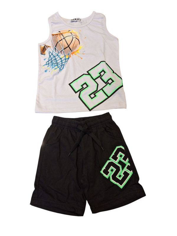 Completo a canotta con stampa basket