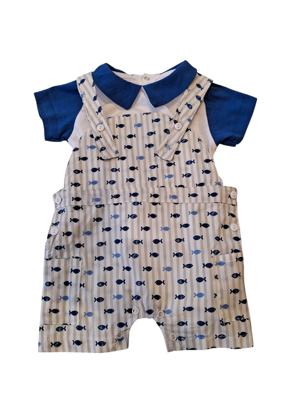 Salopettes+t-shirt fantasia pesciolino