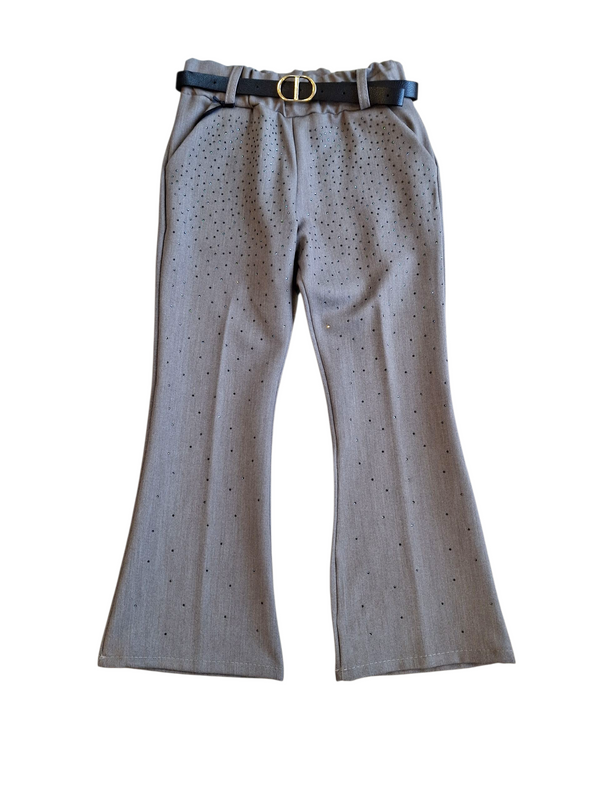Pantalone a zampa con brillantini e cintura
